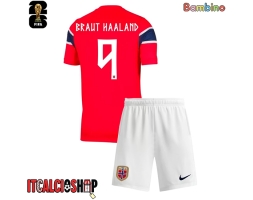 Norvegia Erling Haaland #9 Prima Maglia Bambino Mondiali 2026 Manica Corta (+ Pantaloni corti)